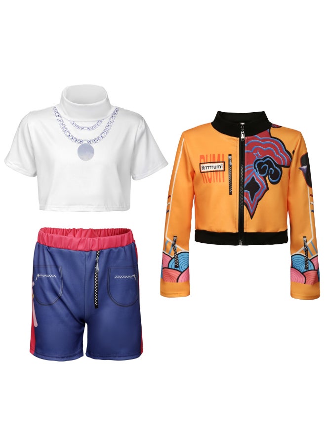 KPop Demon Hunters Rumi K-Pop Demon Hunters Cosplay Costume with Cropped Jacket and Shorts Set, Anime-Inspired Idol Outfit for Fans, Events and Costume Parties 6to7 years 120cm - Image 2